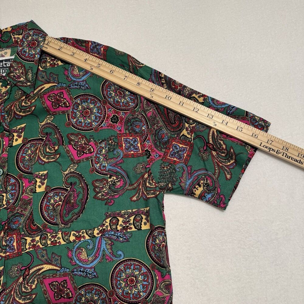 Vintage Paisley Button Down Shirt Women S Kelly Green Artsy Colorful Old Money - Picture 12 of 13
